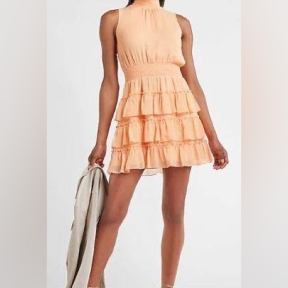 Express Smocked Tiered Mock Neck mini dress, size large
